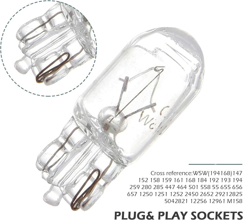 Downhill 10 PCS T10 168 192 Bulb,12V 5W Shockproof Quartz Glass Instrument Light/side Light/Taillight, Multi-function Plug and Play Turn Signal Lights, Universal T10 Bulb Replace (Warm white light) - Image 4